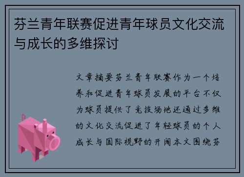 芬兰青年联赛促进青年球员文化交流与成长的多维探讨